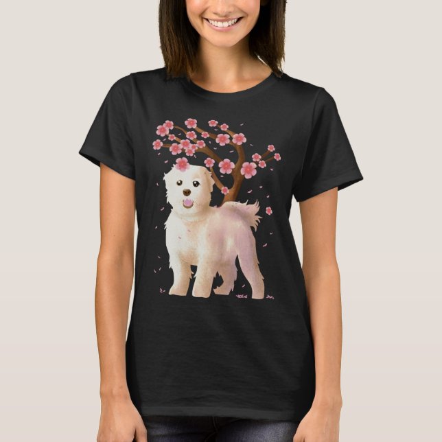 Camiseta Perro maltés japonés flor de cerezo Sakura (Anverso)