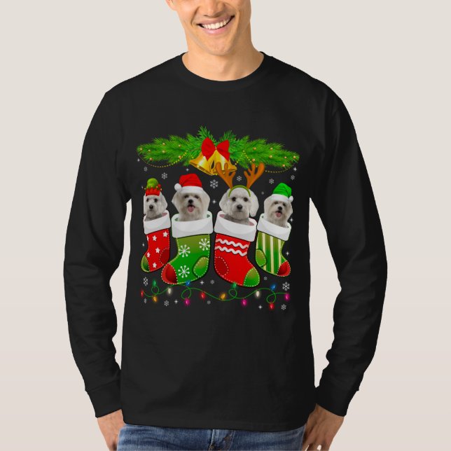 Camiseta Perro maltés lindo en Navidades de choque Perro de (Anverso)
