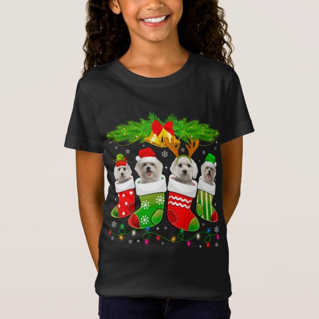 Camiseta Perro maltés lindo en Navidades de choque Perro de (Anverso)
