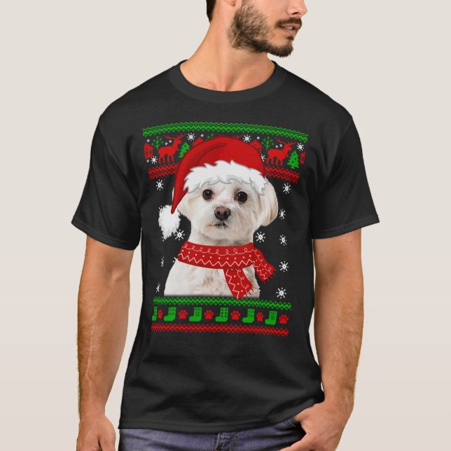 Camiseta Perro maltés Navidades suéteres adormecidos Perro (Anverso)