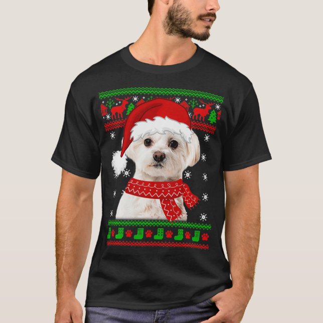 Camiseta Perro maltés Navidades suéteres adormecidos Perro (Anverso)