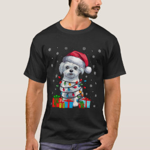 Camiseta Perro maltés Noche feo Encende Perro Santa Hat Per