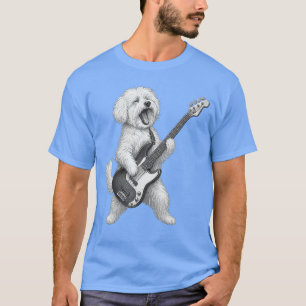 Camiseta Perro maltés tocando bajo música rock Perro amante