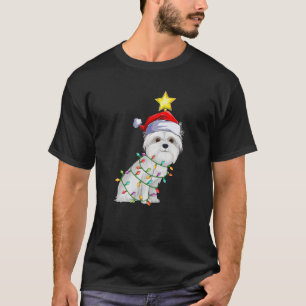 Camiseta Perro Maltés Xmas Árbol De Luz Que Coincide Con El