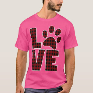 Camiseta Perro Mamá Papá Ama Paw Búfalo Negro Rojo Plaid-88