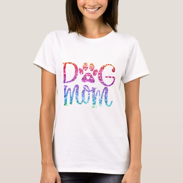 Camiseta Perro Mamá Purpurina arcoiris (Anverso)