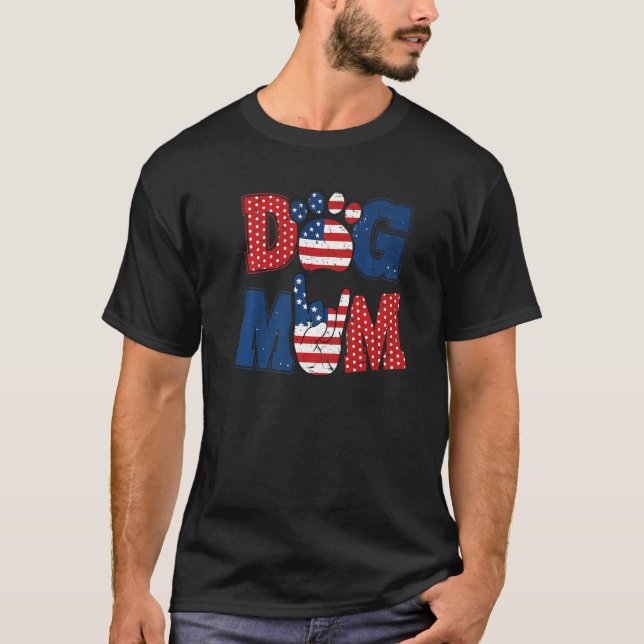 Camiseta Perro Mamá Us Bandera Rock Hand Patriótico 4 De Ju (Anverso)