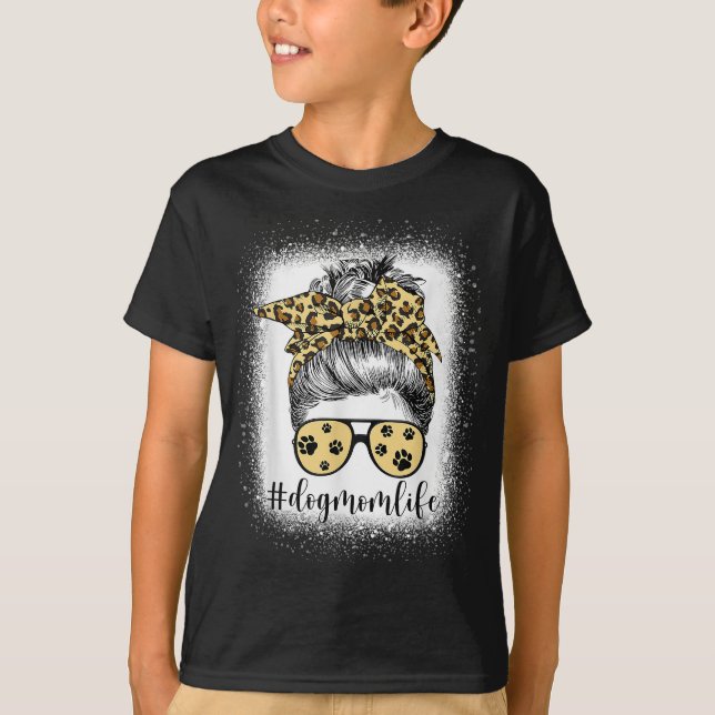 Camiseta Perro Mamá Vida Desordenada Bun Bandana Leopard Im (Anverso)