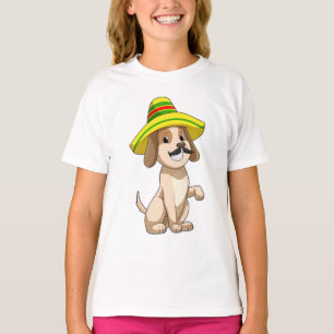 Camiseta Perro mexicano con gorra de paja