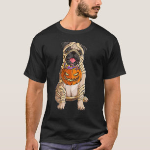 Camiseta Perro Momia Para Hombres Mujeres Halloween Pug Mam
