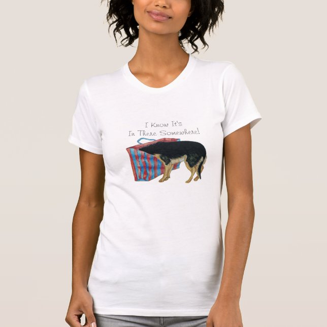 Camiseta Perro moreno y marrón con cabeza en bolsa de compr (Anverso)