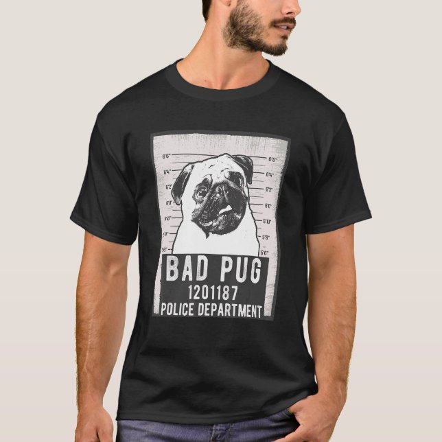 Camiseta Perro Mug Shot Criminal Pug (Anverso)