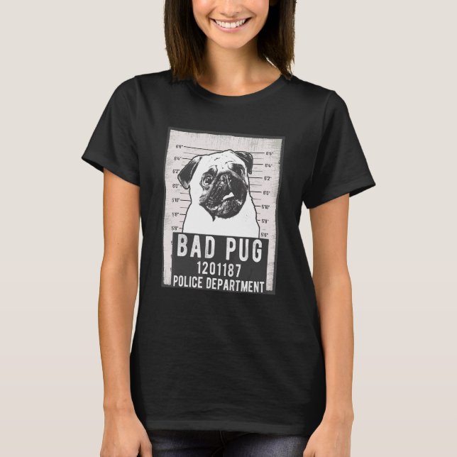 Camiseta Perro Mug Shot Criminal Pug (Anverso)