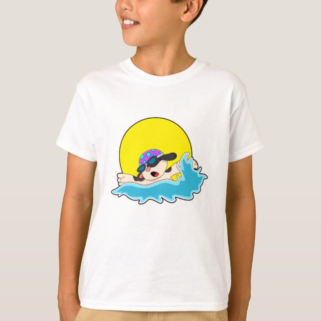 Camiseta Perro nadando con gafas de natación (Anverso)