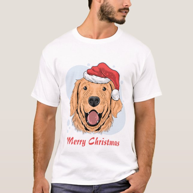 Camiseta Perro navidad con Santa Hat (Anverso)