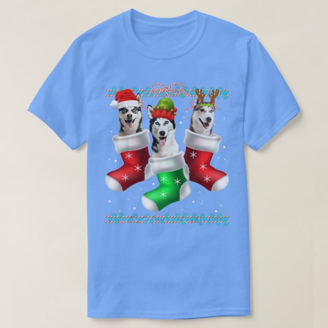 Camiseta Perro Navidades Husky Siberiano agarran divertidas (Diseño del anverso)