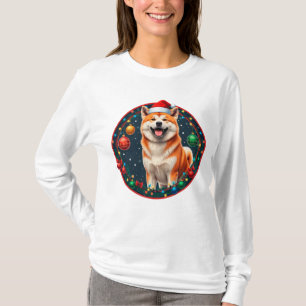Camiseta Perro Navideño Adorable Círculo Festivo de Navidad