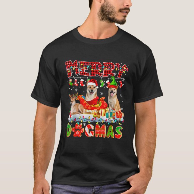 Camiseta Perro navideño tres renos de Santa Elf Shiba Inus (Anverso)