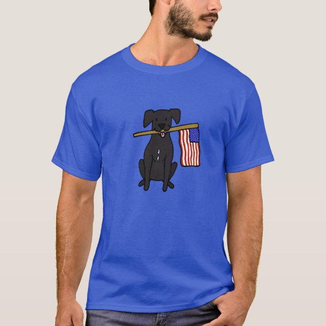Camiseta Perro negro con bandera de Estados Unidos (Anverso)