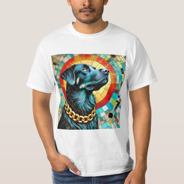 Camiseta Perro Negro Con Fondo de Vidrio Emplomado (Anverso)