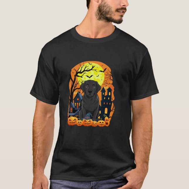 Camiseta Perro negro de Labrador con calabazas Graciosas Sc (Anverso)