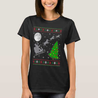 Camiseta Perro negro feo del labrador navideño Santa Riding