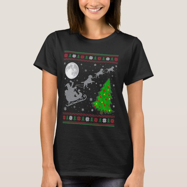Camiseta Perro negro feo del labrador navideño Santa Riding (Anverso)