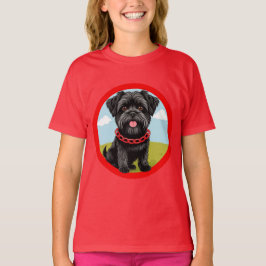 Camiseta Perro negro lindo con collar rojo en estilo de dib