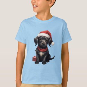 Camiseta Perro negro lindo en Navidad