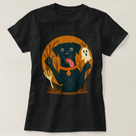 Camiseta Perro negro lindo y espeluznante con fantasma