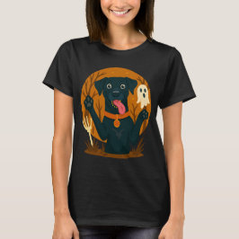 Camiseta Perro negro lindo y espeluznante con fantasma 