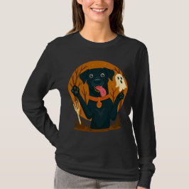 Camiseta Perro negro lindo y espeluznante con fantasma 