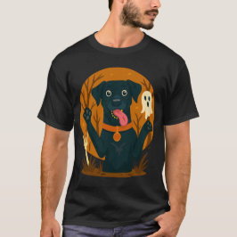 Camiseta Perro negro lindo y espeluznante con fantasma 