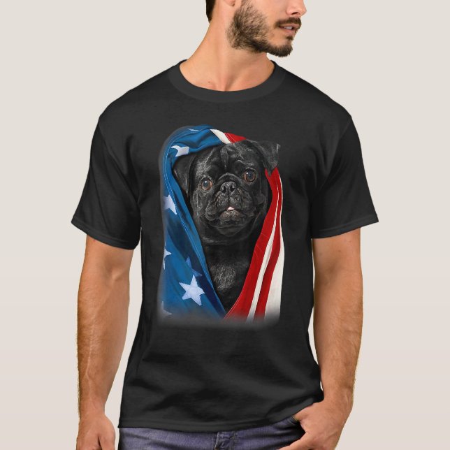 Camiseta Perro Negro Púbico Par Animal 4 De Julio Bandera E (Anverso)
