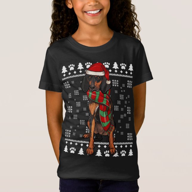 Camiseta Perro negro y moreno perro Santa Hat navidad feísi (Anverso)
