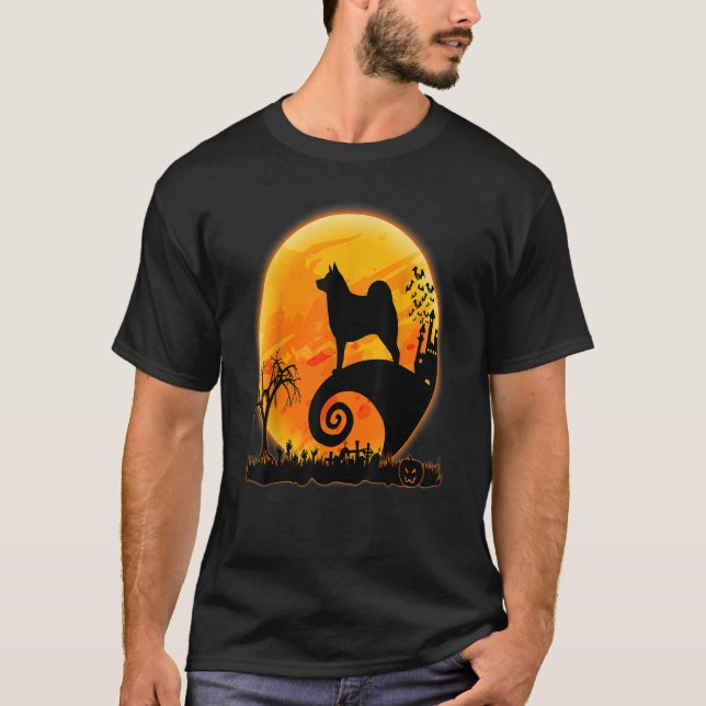 Camiseta Perro noruego Elkhound Y Moon Funny Halloween Co (Anverso)