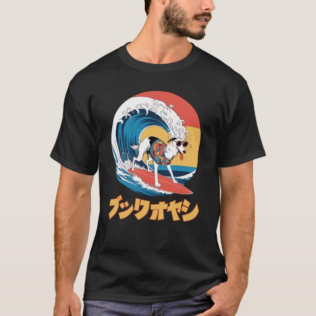 Camiseta Perro onírico de olas Kanagawa japonés de Borzoi (Anverso)