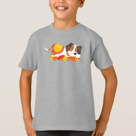 Camiseta Perro otoñal, perro torpe, perro durmiente, hojas 