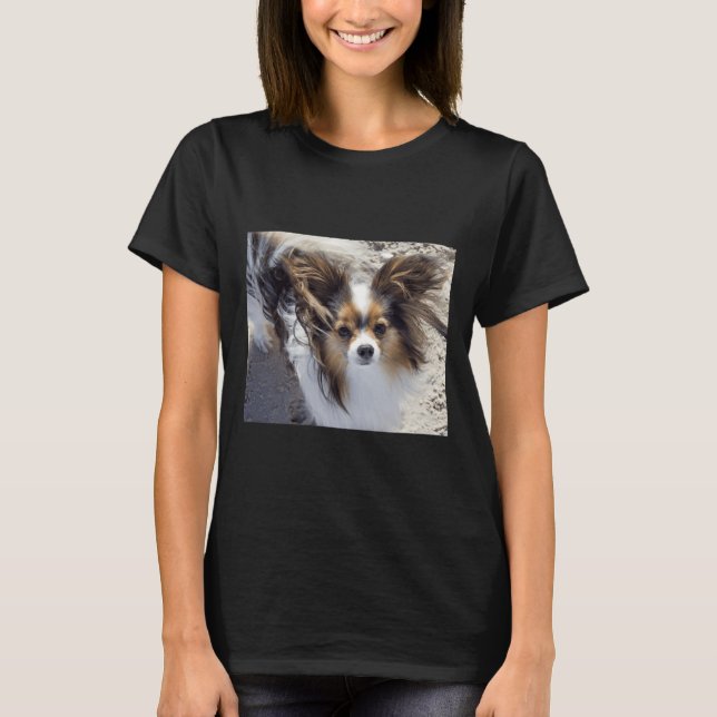 Camiseta Perro Papillón En La Playa (Anverso)