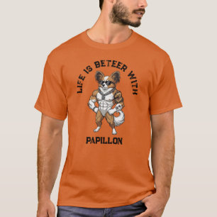 Camiseta Perro Papillon, musculoso, tatuado, culturista