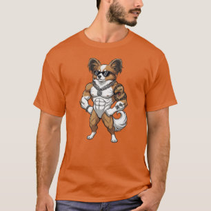 Camiseta Perro Papillon, musculoso, tatuado, culturista