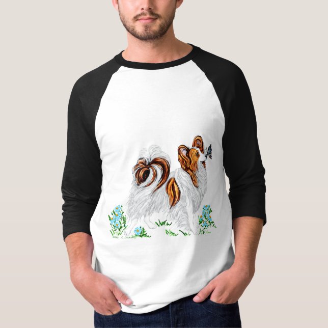 Camiseta Perro Papillon y ojo de mariposa a ojo (Anverso)