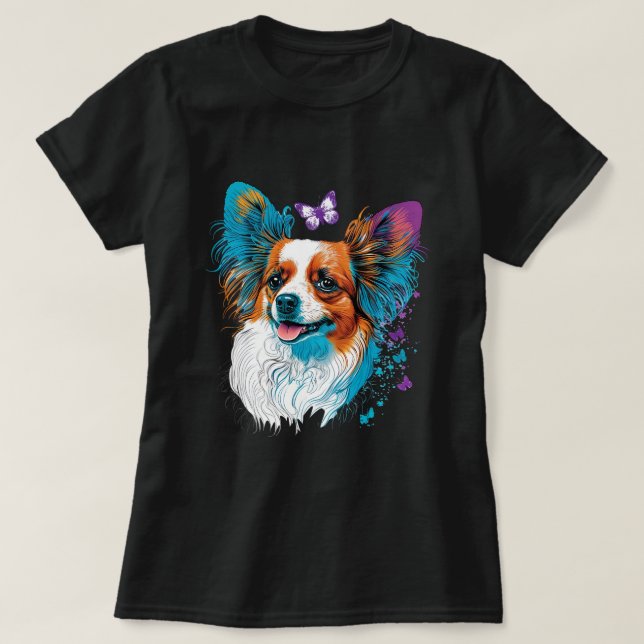 Camiseta Perro papilón lindo en juguete continental amante  (Diseño del anverso)