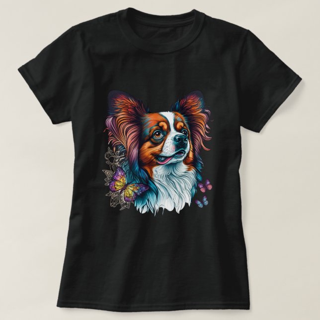 Camiseta Perro papilón lindo en juguete continental amante  (Diseño del anverso)