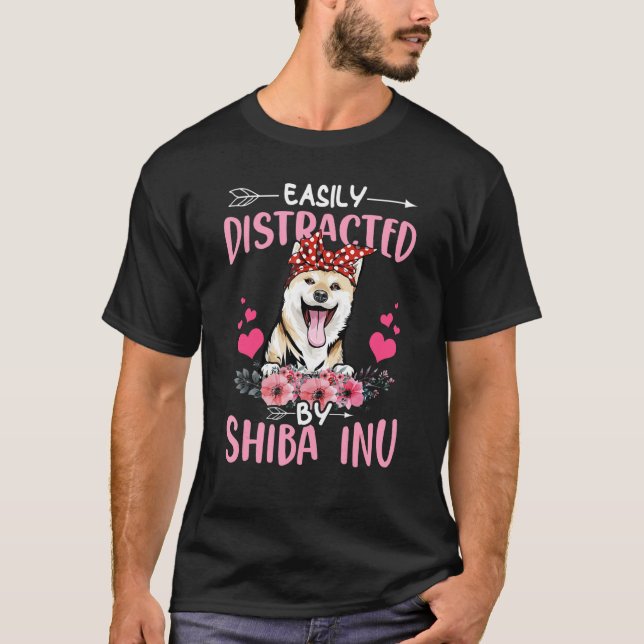 Camiseta Perro Para Mujeres Distraído Fácilmente Por Shiba  (Anverso)