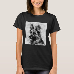Camiseta Perro pastor alemán Acuarela negro y blanco
