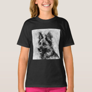 Camiseta Perro pastor alemán acuarela negro y blanco