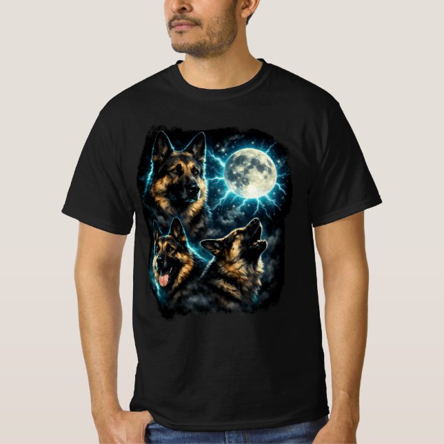 Camiseta Perro pastor alemán aullando a la luna (Anverso)