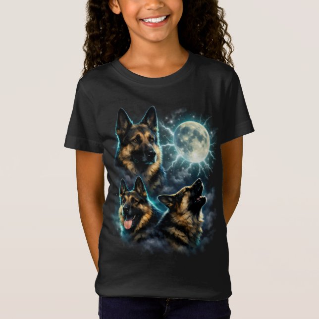 Camiseta Perro Pastor Alemán Aullando a la Luna (Anverso)