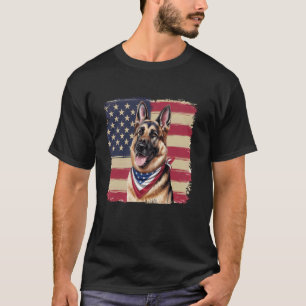 Camiseta Perro Pastor Alemán Bandera Americana Patriótico.